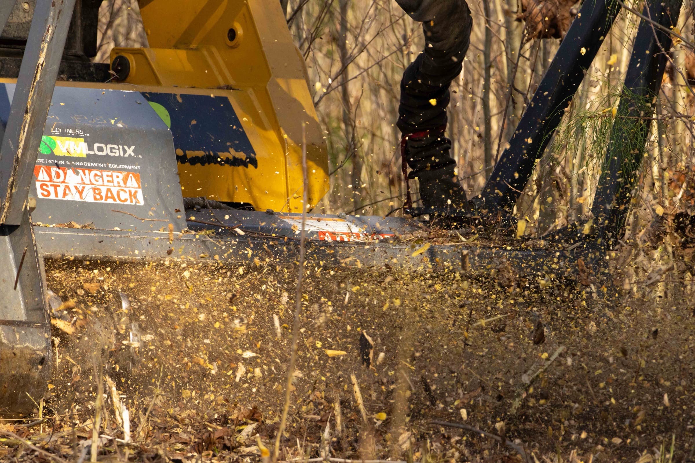 A Wildwood Eco Solutions forestry mulching head clearing brush near Rocky Mount, North Carolina